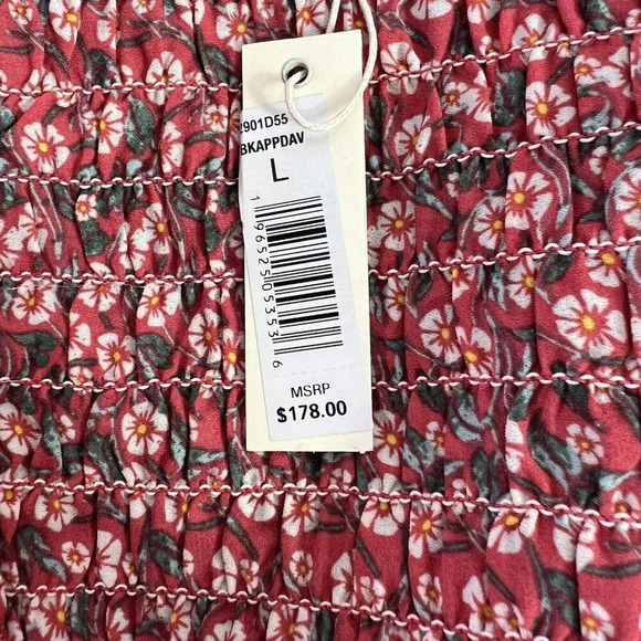 NEW Max Studio Floral Dress Smocked Ruffles Size Large Prairie NWT $178 - Picture 6 of 8